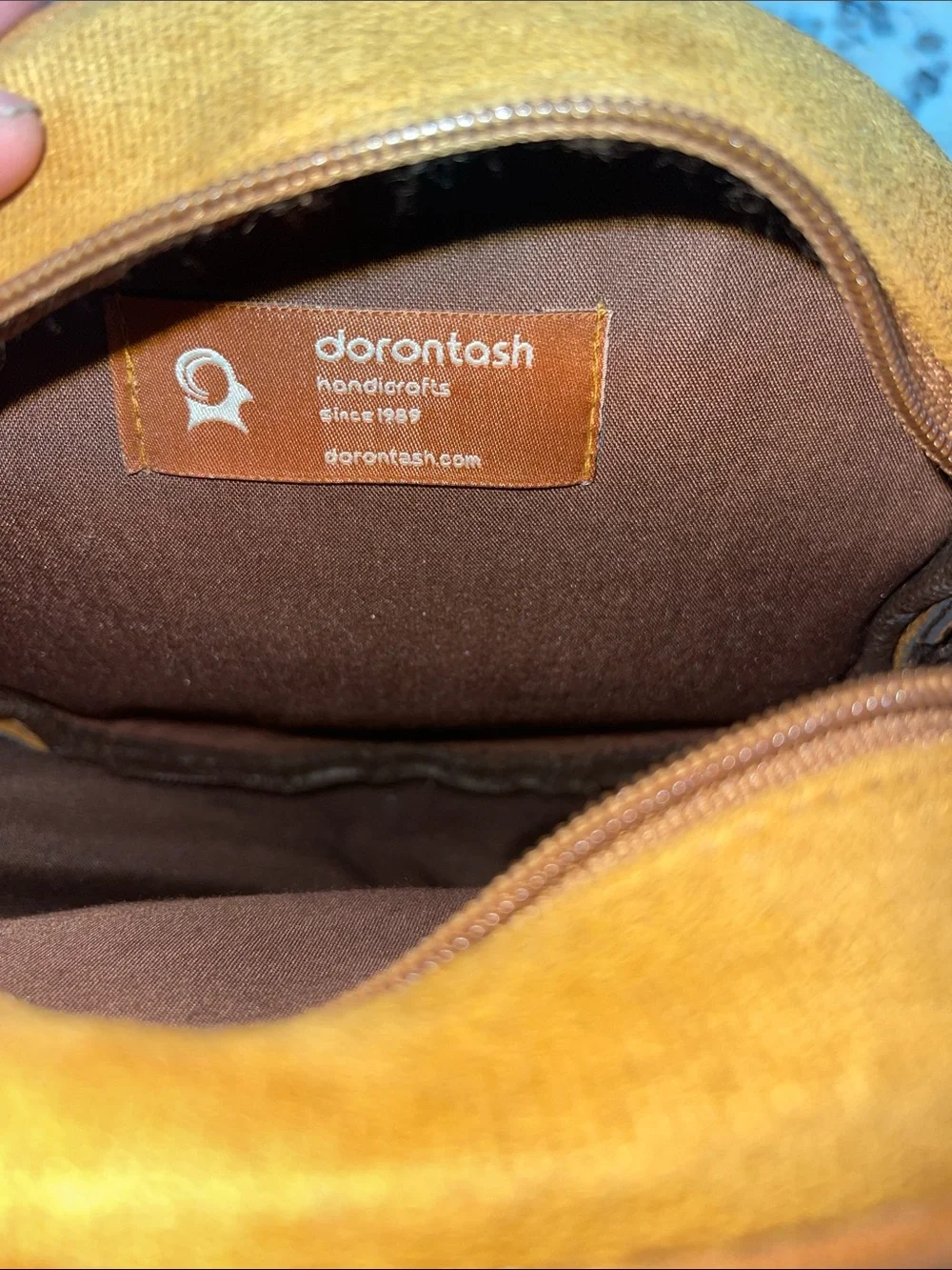 Round Woven Crossbody Bag in Tan with Blue Accent/ 100% handwoven